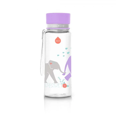 Lila, elefántos, 400 ml-es, csöpögésmentes, BPA mentes Equa gyerek kulacs