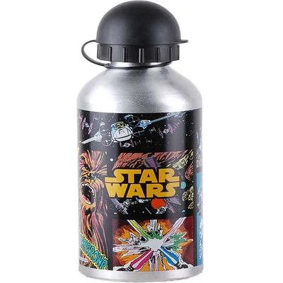 Szürke, fekete Star Wars-os, biztonsági kupakos, fém, gyerek kulacs