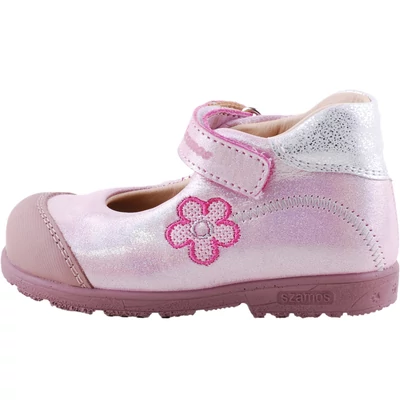 Csillogó rózsaszín, pink virágos, Szamos supinált, pántos balerina