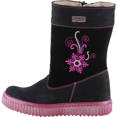Fekete-pink, hópelyhes, bundás, vízálló, termo béléses Szamos csizma