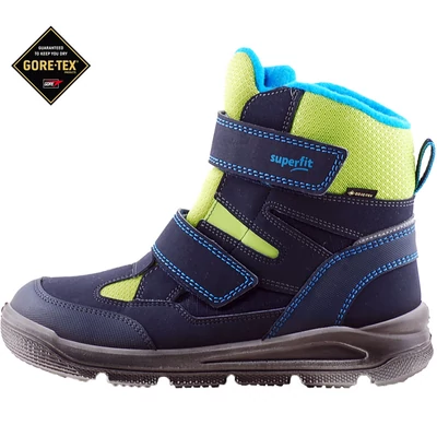 Sötétkék-neon, antikolt talpú, bundás, vízálló, Gore-Tex, Superfit bakancs