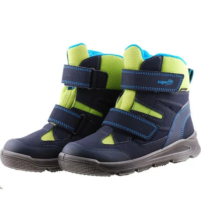 Sötétkék-neon, antikolt talpú, bundás, vízálló, Gore-Tex, Superfit bakancs