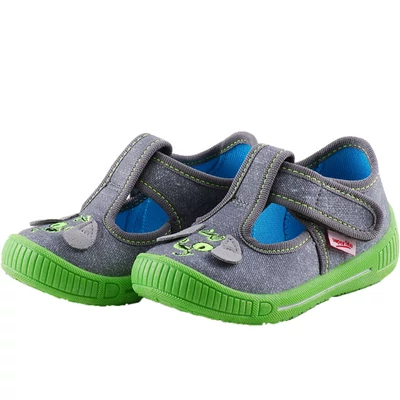 Szürke, neon kutyusos, nyitott Superfit vászoncipő