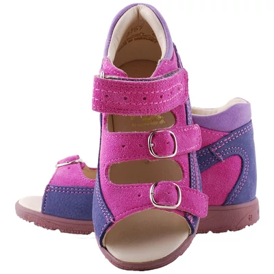 Pink-lila, virágos, 2 csat 1 tépőzáras, Szamos supinált szandál