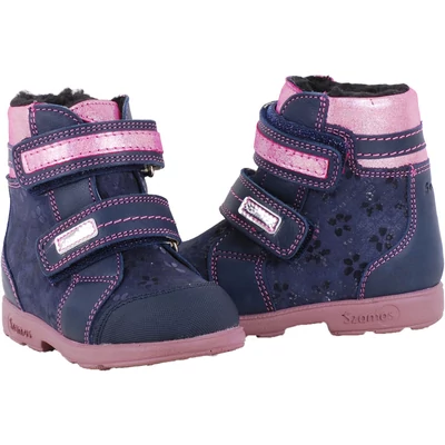 Kék-pink, anyagában virágmintás, vízálló, meleg béléses, Szamos supinált bakancs