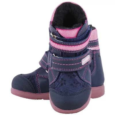 Kék-pink, anyagában virágmintás, vízálló, meleg béléses, Szamos supinált bakancs
